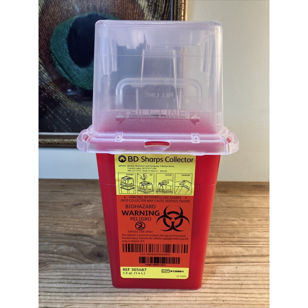 BD Sharps Collector 1.5 Quart Container for Needles Biohazard Waste Disposal New